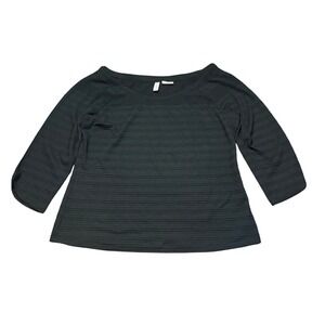 Meadow Rue Anthropologie Black Textured Knit Boatneck Top 3/4 Sleeve XL